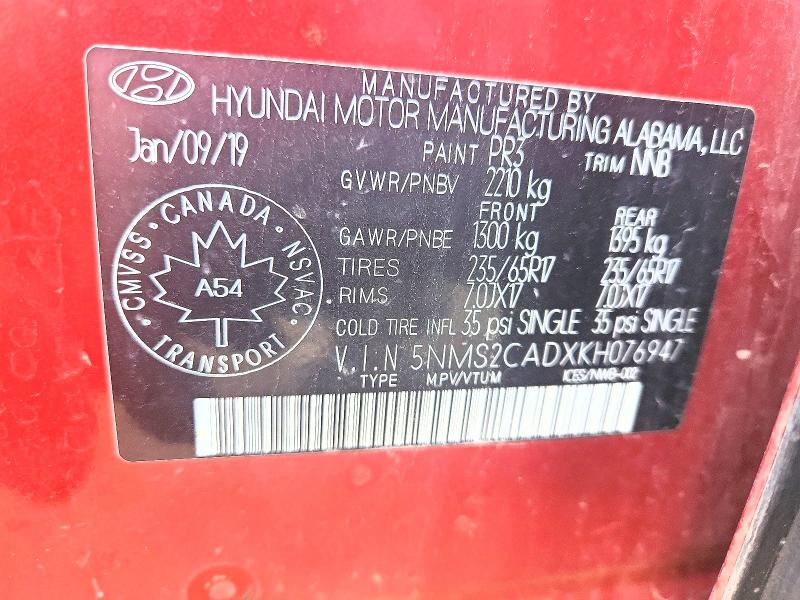Aukcja sprzedaży 2019 Hyundai Santa Fe, vin: 5NMS2CADXKH076947, numer aukcji: 67482016