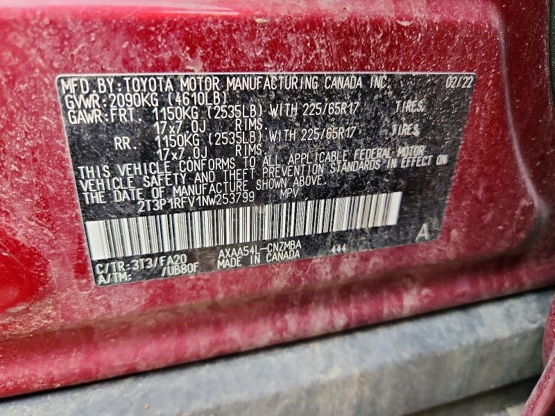 Продаж на аукціоні авто 2022 Toyota Rav4, vin: 2T3P1RFV1NW253799, номер лоту: 68671066