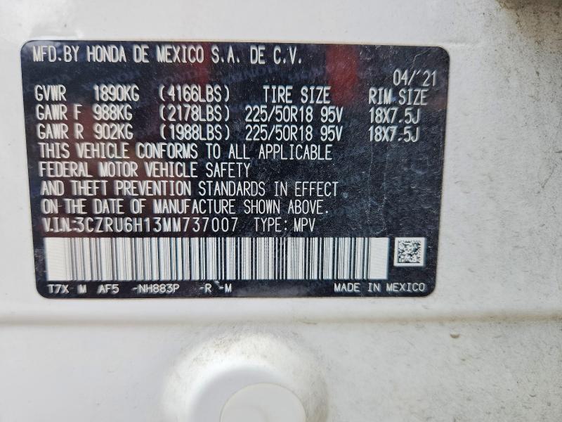 69849026 :رقم المزاد ، 3CZRU6H13MM737007 vin ، 2021 Honda Hr-v مزاد بيع