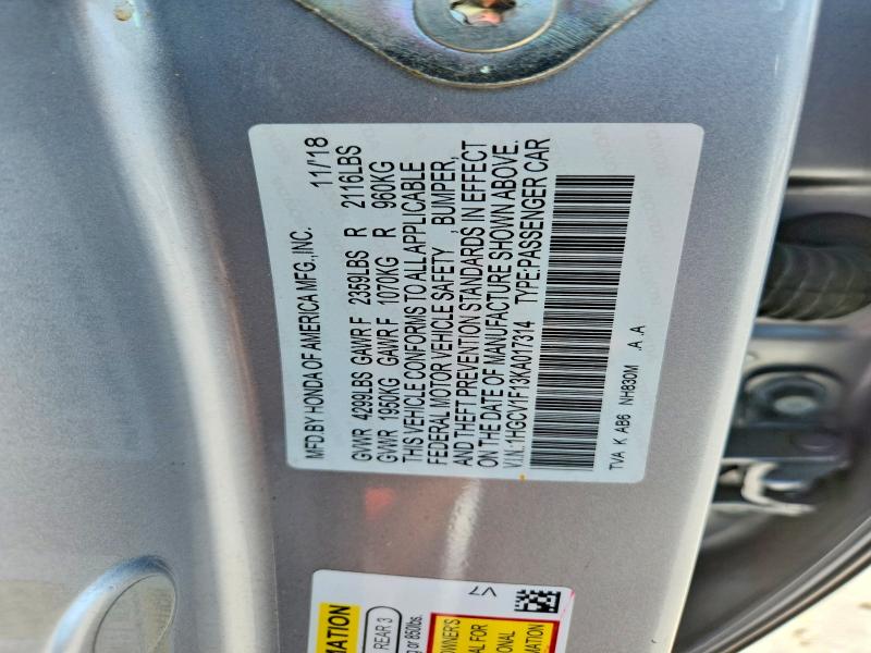 2019 Honda Accord მანქანა იყიდება აუქციონზე, vin: 1HGCV1F13KA017314, აუქციონის ნომერი: 69752816