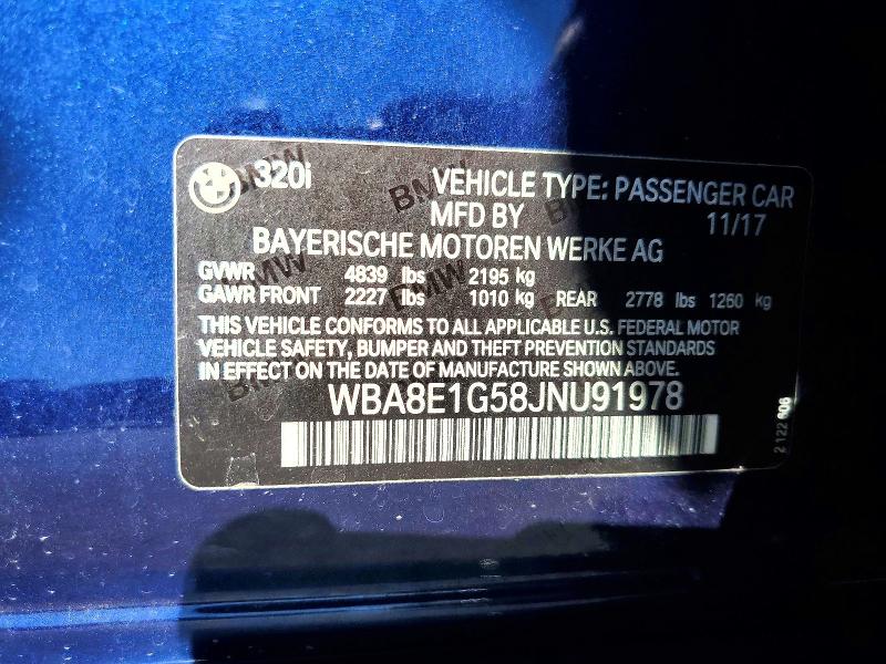 67372086 :رقم المزاد ، WBA8E1G58JNU91978 vin ، 2018 Bmw 320 مزاد بيع