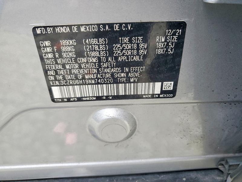 2022 Honda Hr-v მანქანა იყიდება აუქციონზე, vin: 3CZRU6H19NM740320, აუქციონის ნომერი: 69183386