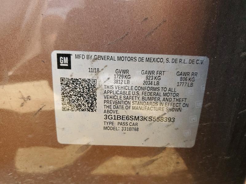 Aukcja sprzedaży 2019 Chevrolet Cruze, vin: 3G1BE6SM3KS558393, numer aukcji: 67957746