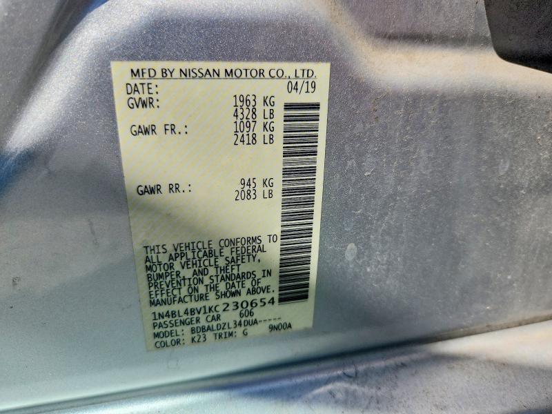 Продаж на аукціоні авто 2019 Nissan Altima, vin: 1N4BL4BV1KC230654, номер лоту: 68243226