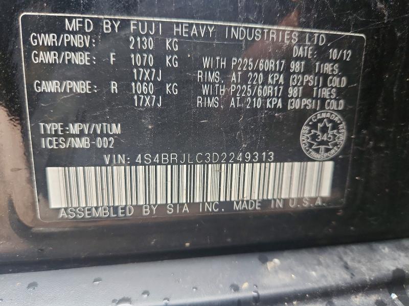 65995336 :رقم المزاد ، 4S4BRJLC3D2249313 vin ، 2013 Subaru Outback مزاد بيع