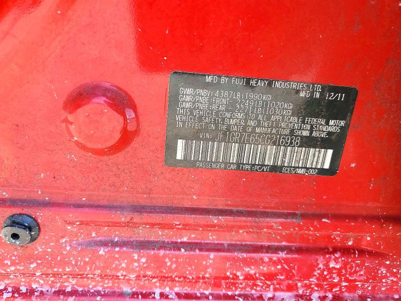 68417626 :رقم المزاد ، JF1GR7E65CG216938 vin ، 2012 Subaru Impreza مزاد بيع