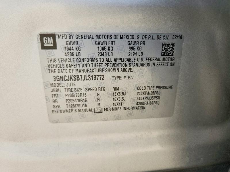 Aukcja sprzedaży 2018 Chevrolet Trax, vin: 3GNCJKSB7JL313773, numer aukcji: 67850916