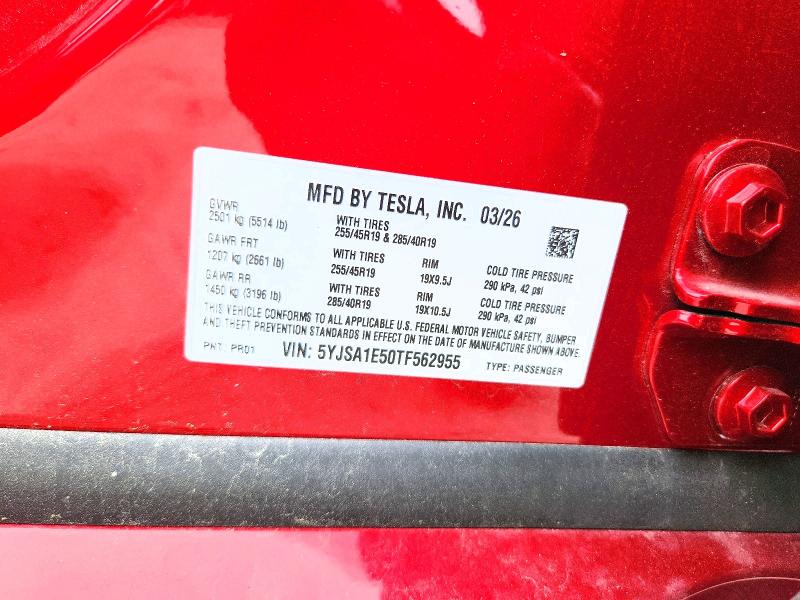 Продажа на аукционе авто 2026 Tesla Model S, vin: 5YJSA1E50TF562955, номер лота: 68360636