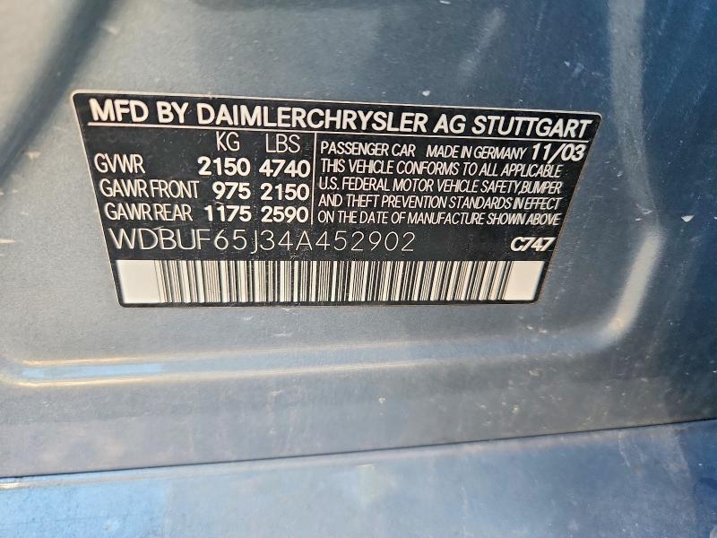 Продажа на аукционе авто 2004 Mercedes-benz E, vin: WDBUF65J34A452902, номер лота: 68988226