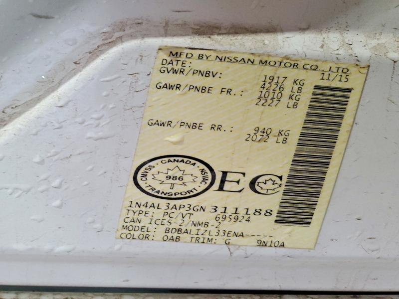 Aukcja sprzedaży 2016 Nissan Altima, vin: 1N4AL3AP3GN311188, numer aukcji: 67217146