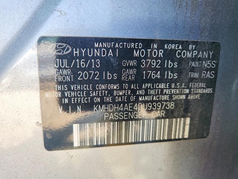 67726016 :رقم المزاد ، KMHDH4AE4DU939738 vin ، 2013 Hyundai Elantra مزاد بيع