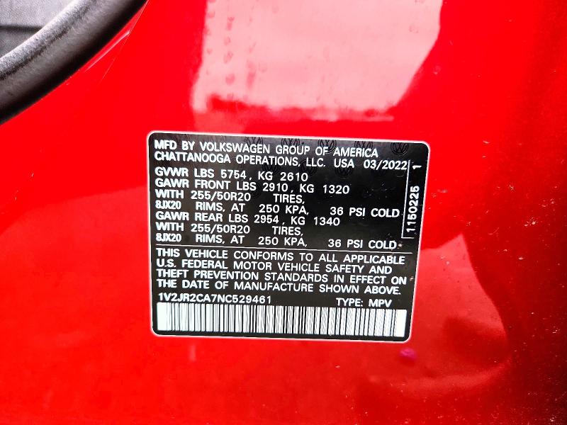 Продаж на аукціоні авто 2022 Volkswagen Atlas, vin: 1V2JR2CA7NC529461, номер лоту: 69596236
