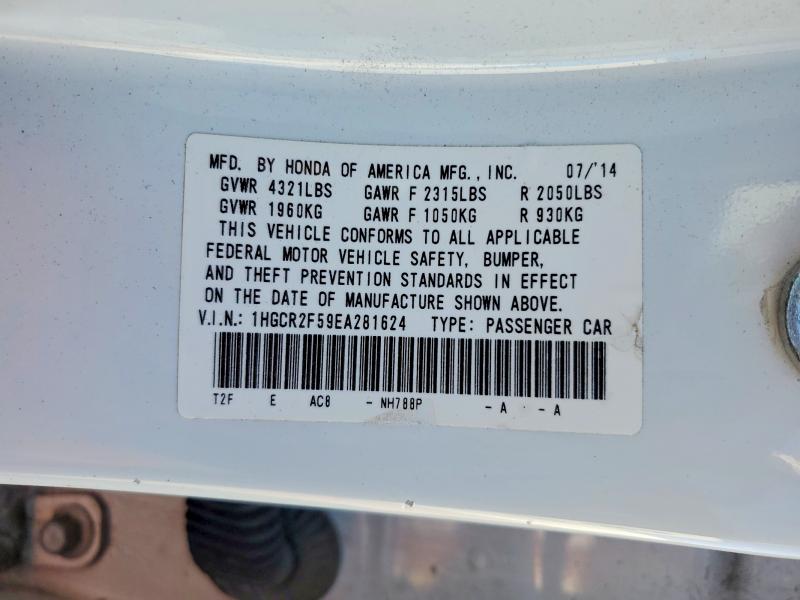 2014 Honda Accord მანქანა იყიდება აუქციონზე, vin: 1HGCR2F59EA281624, აუქციონის ნომერი: 67411446