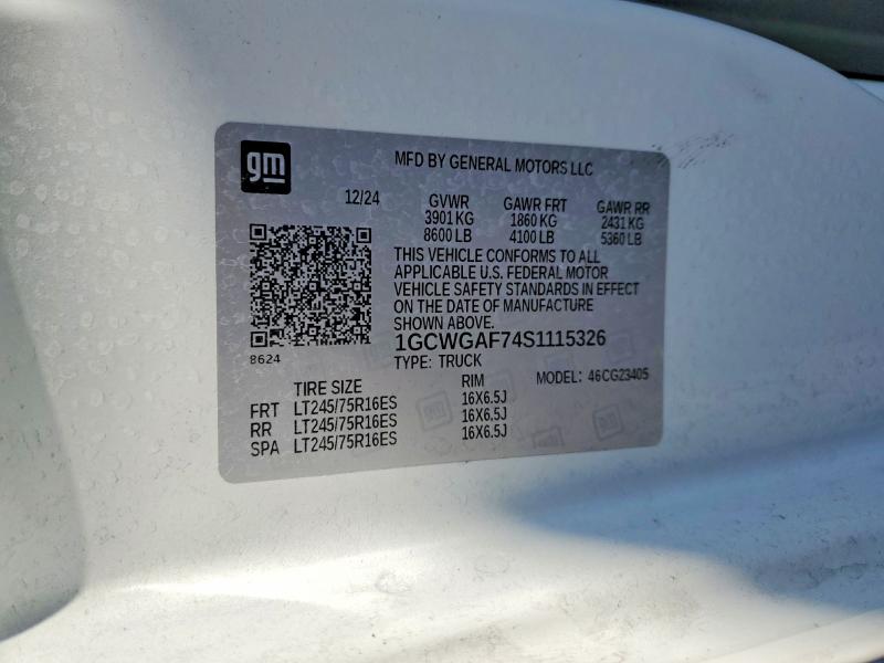 70140526 :رقم المزاد ، 1GCWGAF74S1115326 vin ، 2025 Chevrolet Express G2500 مزاد بيع