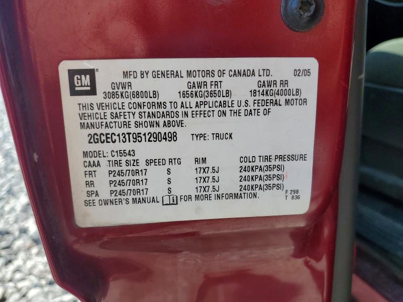 Продаж на аукціоні авто 2005 Chevrolet Silverado, vin: 2GCEC13T951290498, номер лоту: 65962626
