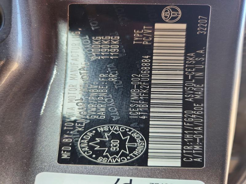 70317736 :رقم المزاد ، 4T1BF1FK2FU068884 vin ، 2015 Toyota Camry مزاد بيع