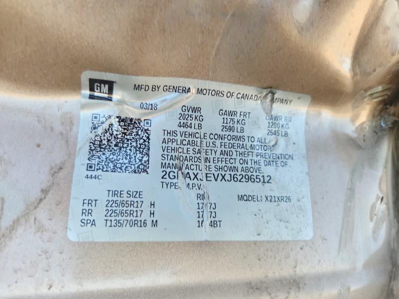 2018 Chevrolet Equinox მანქანა იყიდება აუქციონზე, vin: 2GNAXJEVXJ6296512, აუქციონის ნომერი: 67402936