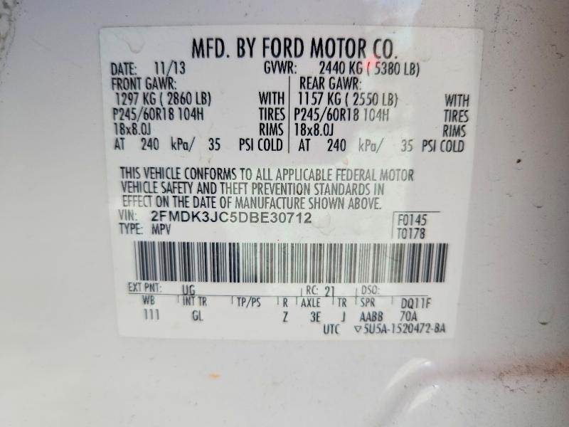 70035696 :رقم المزاد ، 2FMDK3JC5DBE30712 vin ، 2013 Ford Edge مزاد بيع