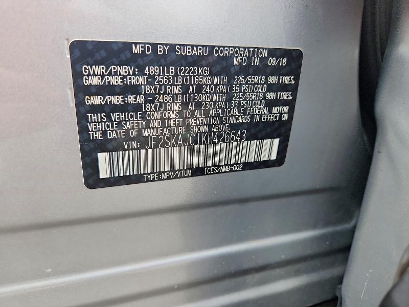 67304136 :رقم المزاد ، JF2SKAJC1KH426643 vin ، 2019 Subaru Forester مزاد بيع
