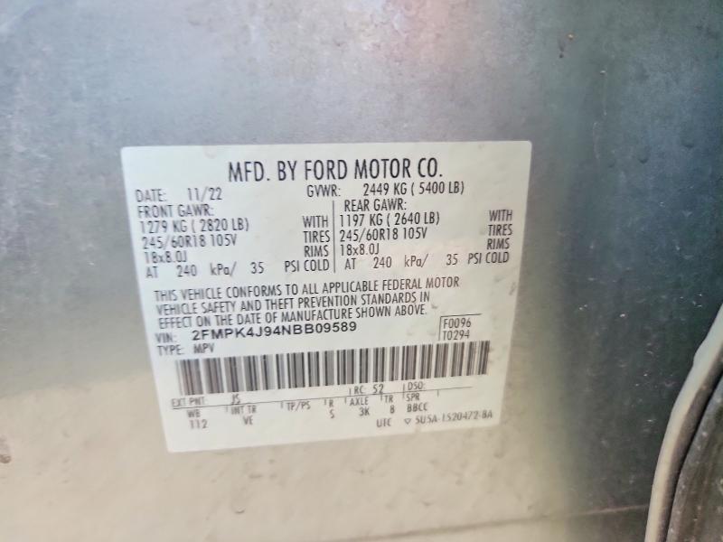 69128116 :رقم المزاد ، 2FMPK4J94NBB09589 vin ، 2022 Ford Edge مزاد بيع
