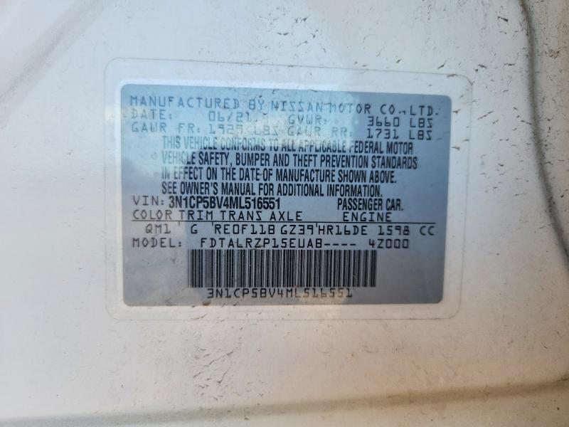 67406536 :رقم المزاد ، 3N1CP5BV4ML516551 vin ، 2021 Nissan Kicks مزاد بيع
