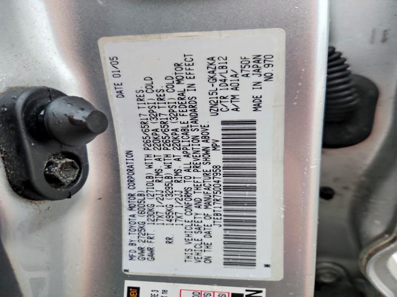 Aukcja sprzedaży 2005 Toyota 4runner, vin: JTEBT17R750047958, numer aukcji: 69357116