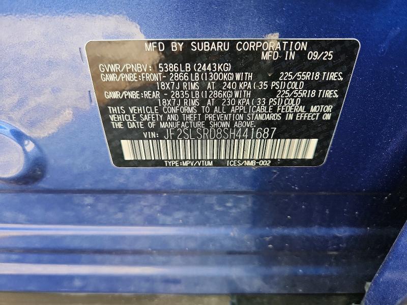 67995206 :رقم المزاد ، JF2SLSRD8SH441687 vin ، 2025 Subaru Forester مزاد بيع