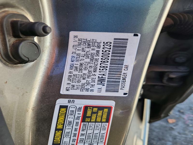 Продаж на аукціоні авто 2006 Honda Civic, vin: JHMFA15876S005235, номер лоту: 67040656