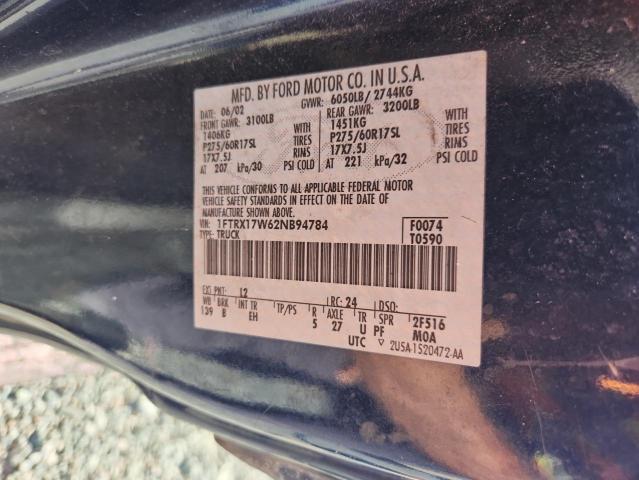 2002 Ford F150 მანქანა იყიდება აუქციონზე, vin: 1FTRX17W62NB94784, აუქციონის ნომერი: 68767306