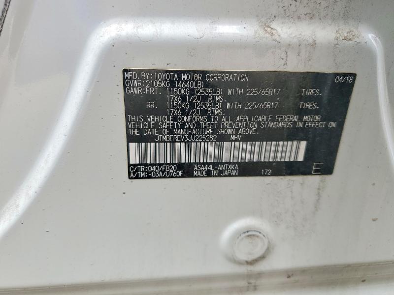 Aukcja sprzedaży 2018 Toyota Rav4, vin: JTMBFREV3JJ225282, numer aukcji: 68698056