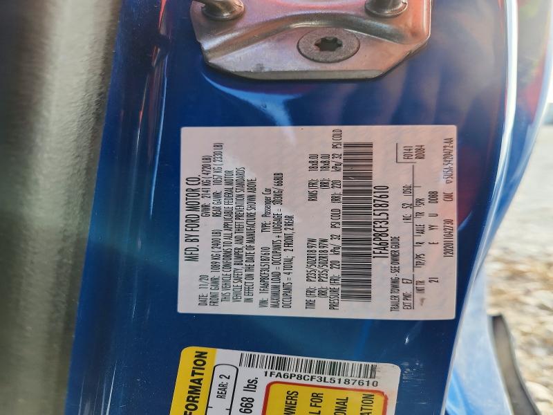 Продажа на аукционе авто 2020 Ford Mustang, vin: 1FA6P8CF3L5187610, номер лота: 68947686