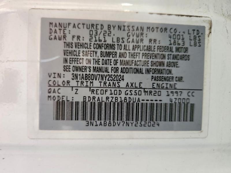 Продаж на аукціоні авто 2022 Nissan Sentra, vin: 3N1AB8DV7NY252024, номер лоту: 69724056