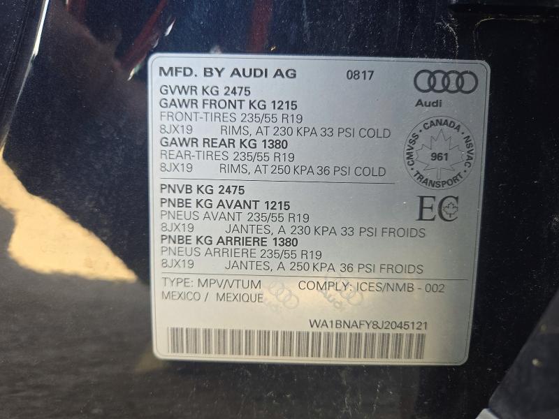 Aukcja sprzedaży 2018 Audi Q5, vin: WA1BNAFY8J2045121, numer aukcji: 69543766