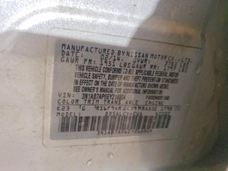 2014 Nissan Sentra მანქანა იყიდება აუქციონზე, vin: 3N1AB7AP6EY218804, აუქციონის ნომერი: 70010776