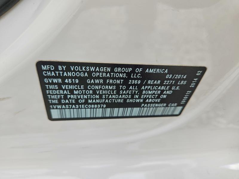 Продаж на аукціоні авто 2014 Volkswagen Passat, vin: 1VWAS7A31EC088379, номер лоту: 68610886
