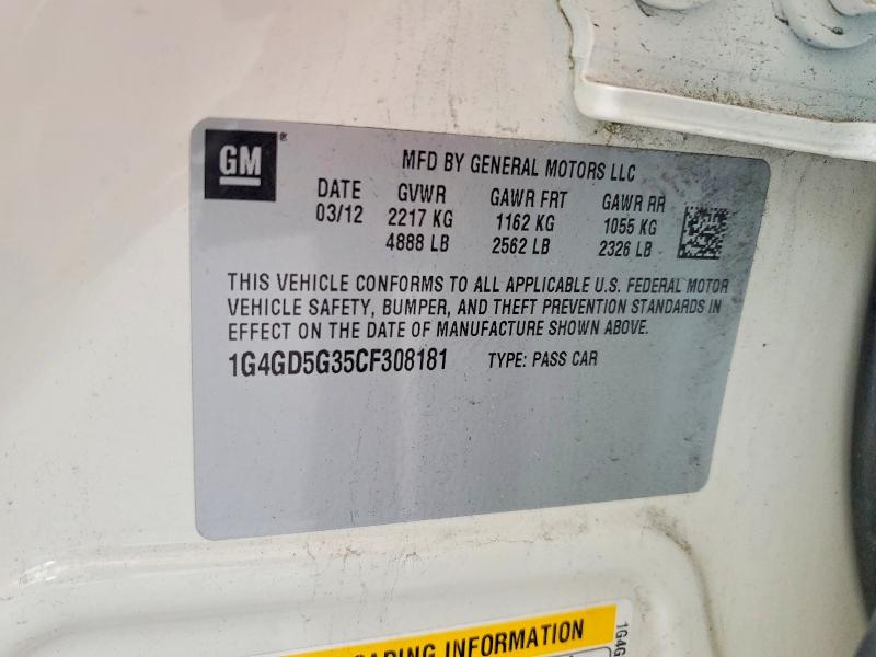 Aukcja sprzedaży 2012 Buick Lacrosse, vin: 1G4GD5G35CF308181, numer aukcji: 68150936