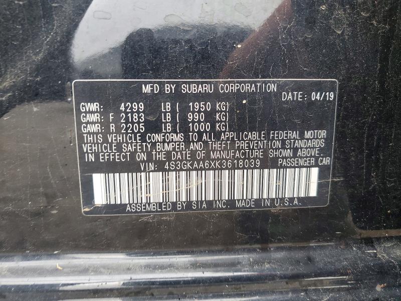68077016 :رقم المزاد ، 4S3GKAA6XK3618039 vin ، 2019 Subaru Impreza مزاد بيع