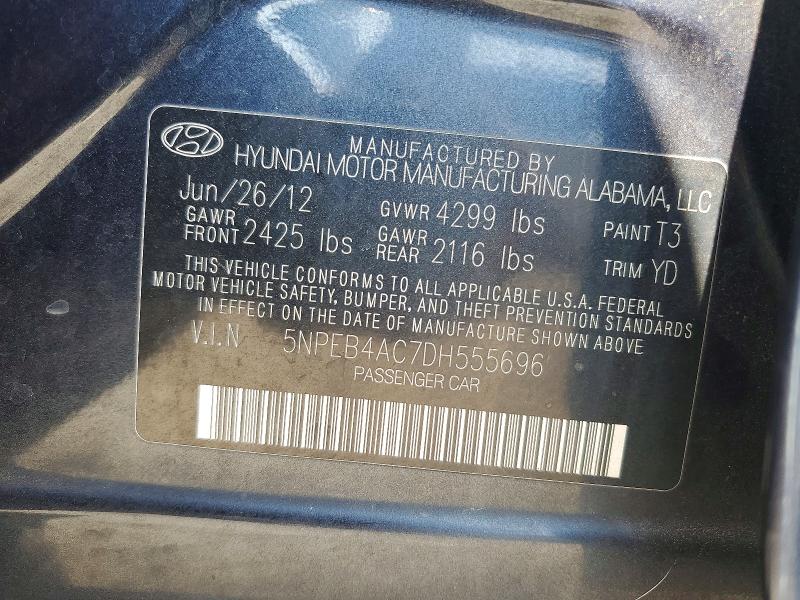 70500926 :رقم المزاد ، 5NPEB4AC7DH555696 vin ، 2013 Hyundai Sonata Gls Automatic مزاد بيع