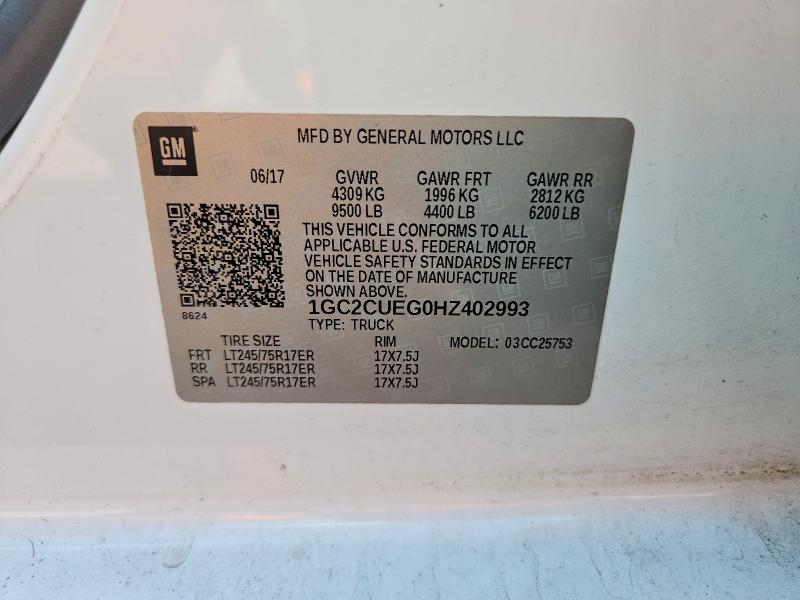 Aukcja sprzedaży 2017 Chevrolet Silverado, vin: 1GC2CUEG0HZ402993, numer aukcji: 69307576