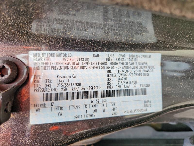 69049326 :رقم المزاد ، 1FADP3F28HL204603 vin ، 2017 Ford Focus مزاد بيع