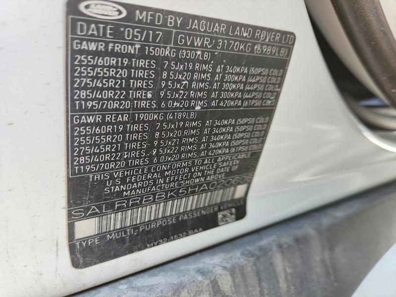Продаж на аукціоні авто 2017 Land Rover Discovery, vin: SALRRBBK5HA020606, номер лоту: 65964226