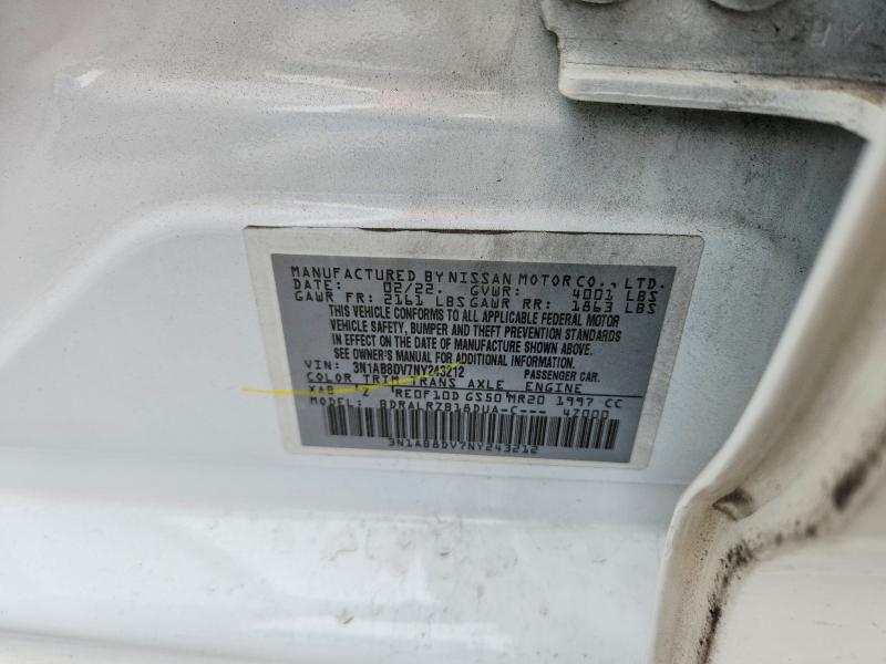 2022 Nissan Sentra მანქანა იყიდება აუქციონზე, vin: 3N1AB8DV7NY243212, აუქციონის ნომერი: 70183916