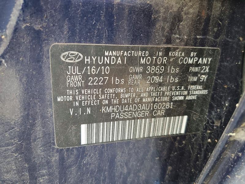 Продаж на аукціоні авто 2010 Hyundai Elantra, vin: KMHDU4AD3AU160281, номер лоту: 69088956