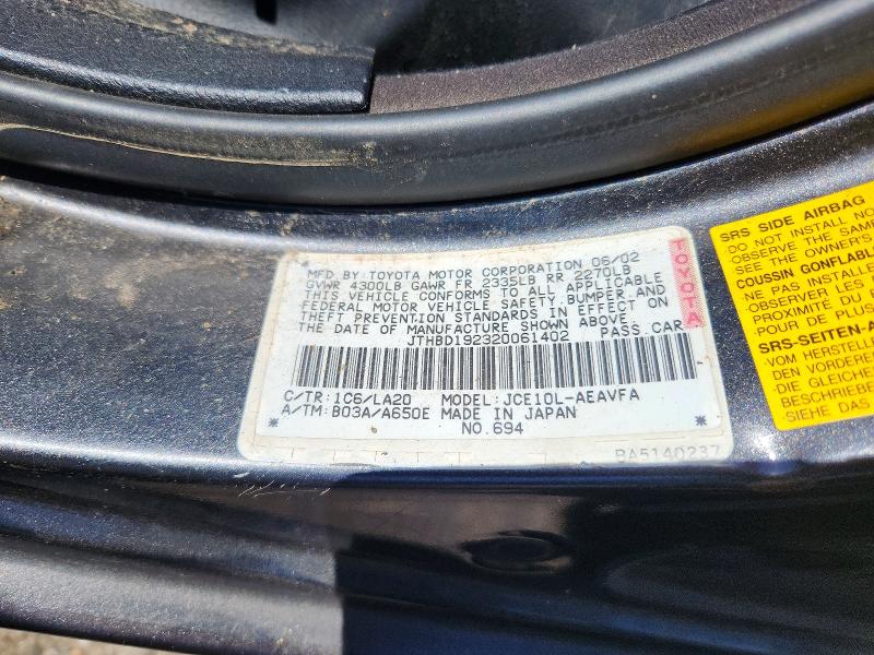 Aukcja sprzedaży 2002 Lexus Is 300, vin: JTHBD192320061402, numer aukcji: 66857156