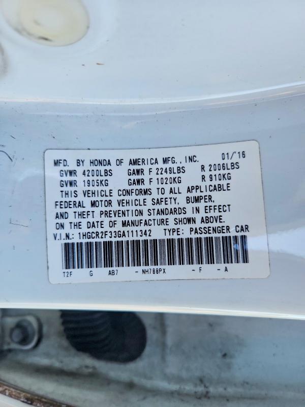 Продаж на аукціоні авто 2016 Honda Accord, vin: 1HGCR2F33GA111342, номер лоту: 69355046