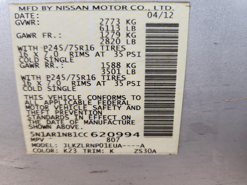Aukcja sprzedaży 2012 Nissan Pathfinder, vin: 5N1AR1NB1CC620994, numer aukcji: 68840556
