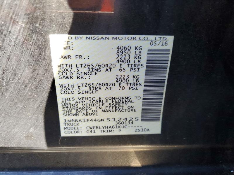 Auction sale of the 2016 Nissan Titan Xd, vin: 1N6BA1F44GN512425, lot number: 68941496