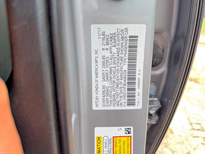 69805236 :رقم المزاد ، 1HGCV1F58JA062234 vin ، 2018 Honda Accord مزاد بيع