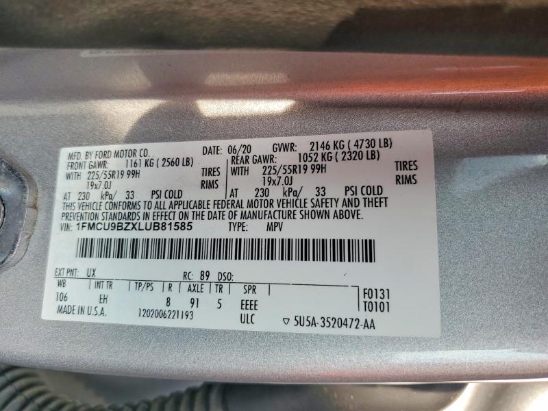 Продаж на аукціоні авто 2020 Ford Escape, vin: 1FMCU9BZXLUB81585, номер лоту: 69012616