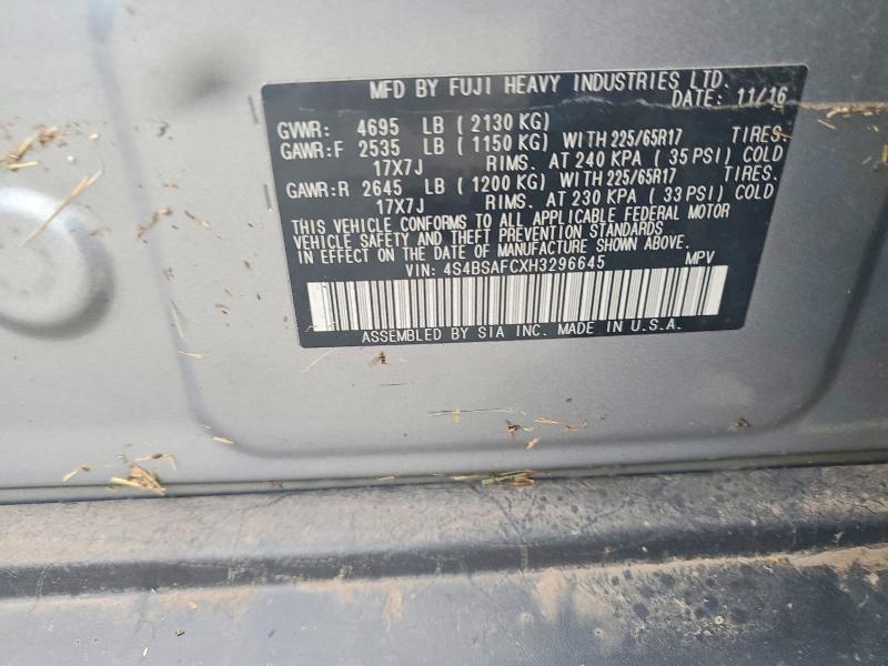 Aukcja sprzedaży 2017 Subaru Outback, vin: 4S4BSAFCXH3296645, numer aukcji: 67697646